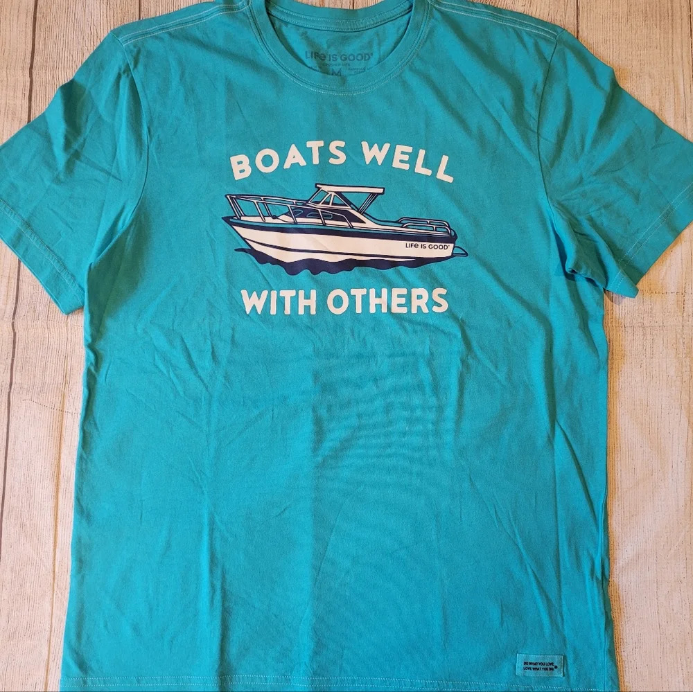 Life is Good Men's •Medium• Turquoise Crusher Cotton Soft Boat themed Tee
